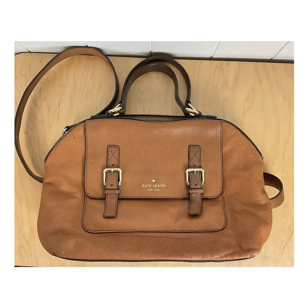 Kate Spade Allen Street Raquelle Brown Leather Satchel Bag with Crossbody Strap‎